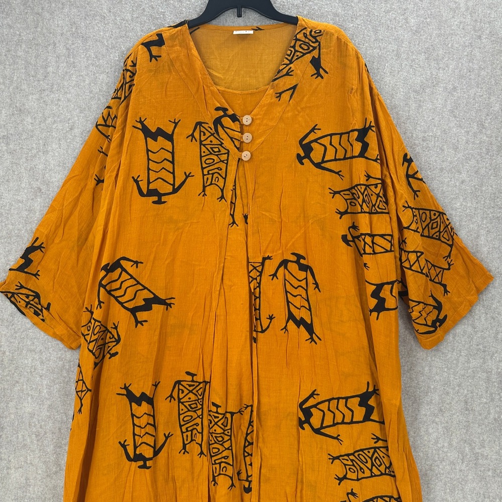 Rainbow Mustard African Tribal Print Rayon Open Kimono Oversized Boho OSFM India - Picture 3 of 8
